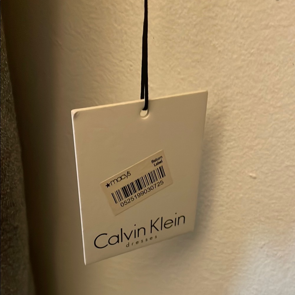 Calvin Klein Silver V-Neck Dress with Stylish Knit Design